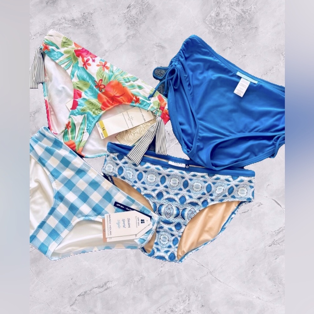 Swim Bottoms Bundle Mid Bikini Blues Size 12-14